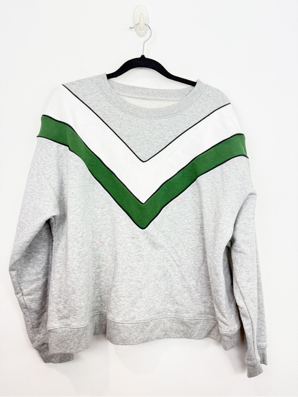 Maeve By Anthropologie Varsity Chevron Sweatshirt Gray Green Size Large
